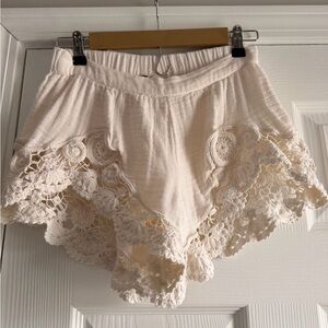 Free People Ivory Textured Knit Shorts with Elastic Waist